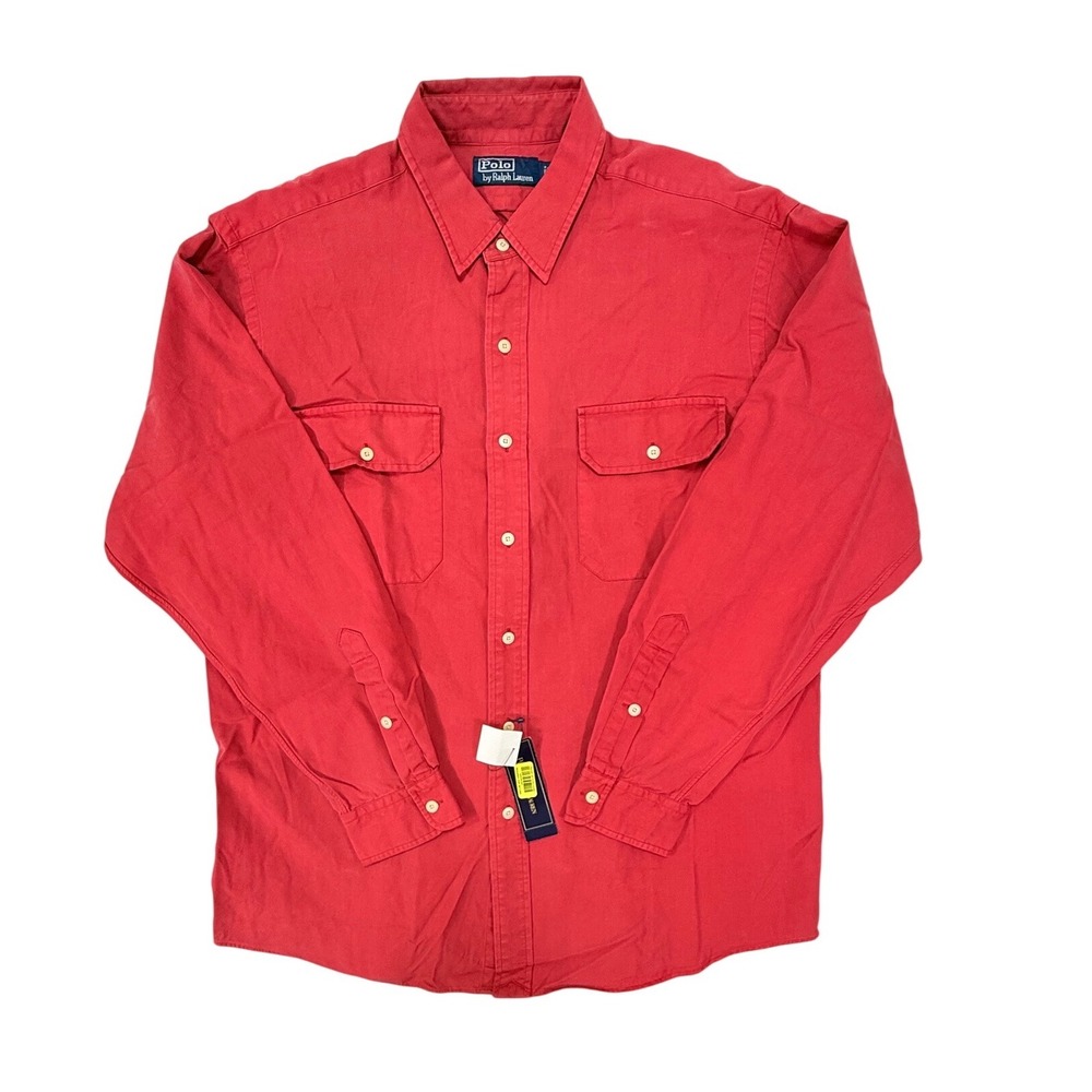 Polo Ralph Lauren Mens Red Cotton Canvas Button Utility Work Shirt Large NWT